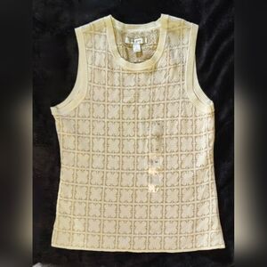 Liz Claiborne Sleeveless Cream Four Leaf Clover Metallic Top Sweater Vest Sz M